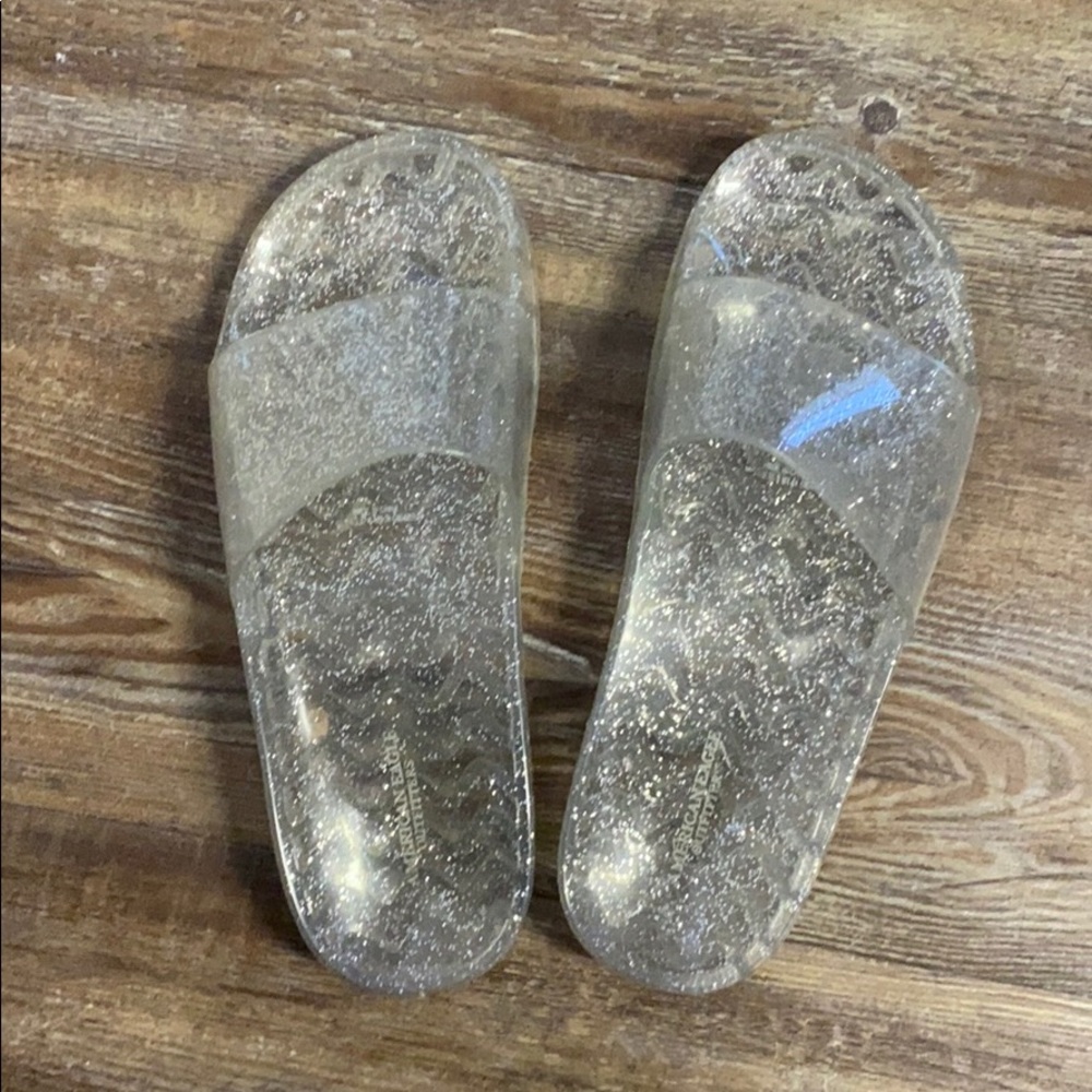 Clear glitter slides by American Eagle